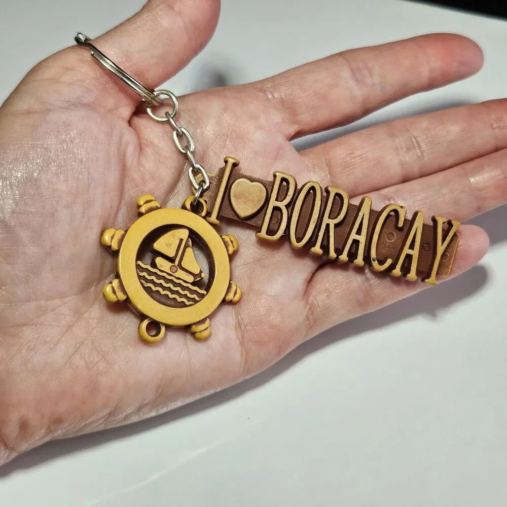 I Love Boracay Philippines Bangka Sailboat Helm Charm Keychain Key Chain